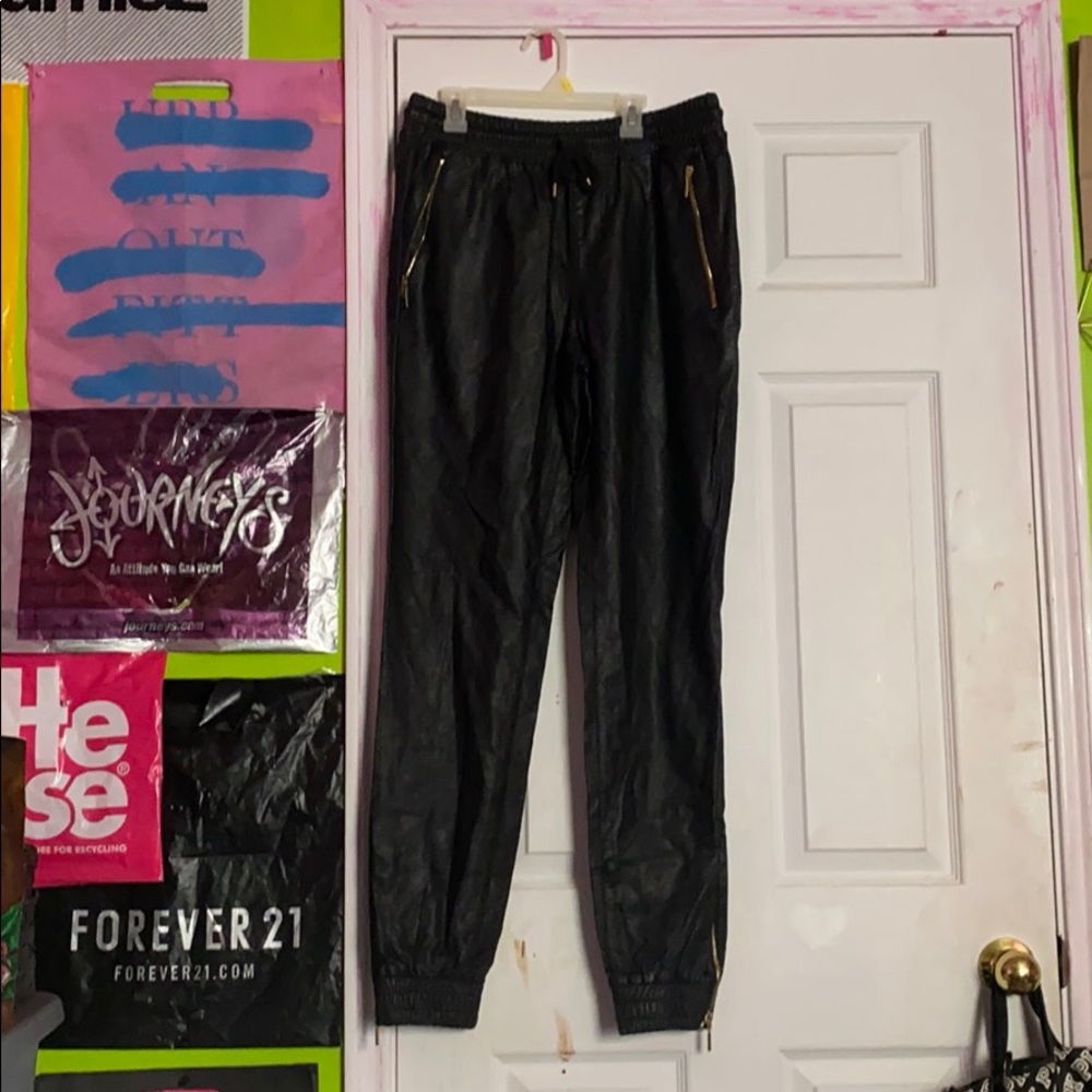 Black Leather Joggers